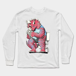 Dinosaur Triceratops on the Toilet Long Sleeve T-Shirt